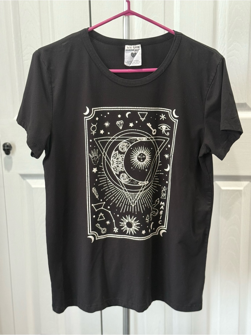 Mystical Moon & Sun Graphic Tee - Black with White Design